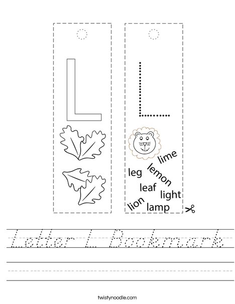 Letter L Bookmark Worksheet