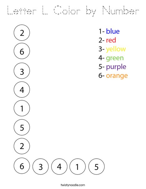 Letter L Color by Number Coloring Page