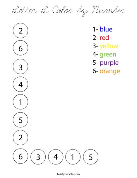 Letter L Color by Number Coloring Page