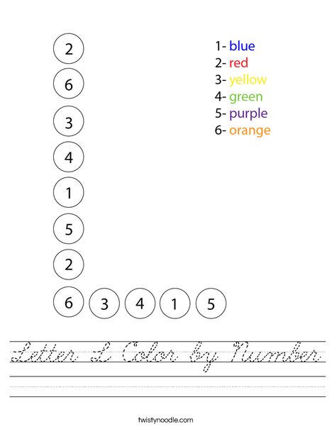 Letter L Color by Number Worksheet