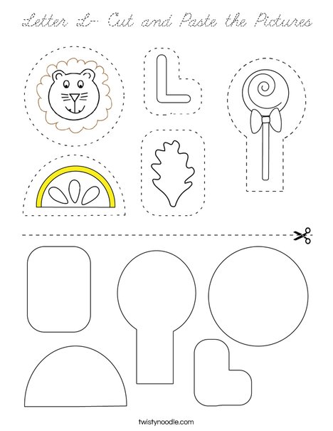 Letter L- Cut and Paste the Pictures Coloring Page