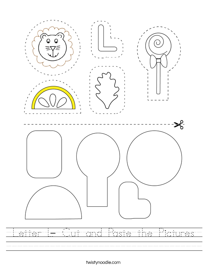 Letter L- Cut and Paste the Pictures Worksheet