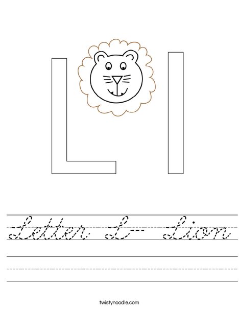 Letter L- Lion Worksheet - Cursive - Twisty Noodle