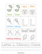 Letter L Memory Game Handwriting Sheet