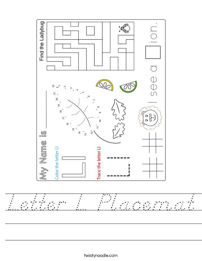 Letter L Placemat Worksheet