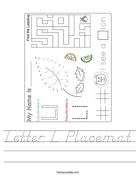 Letter L Placemat Worksheet