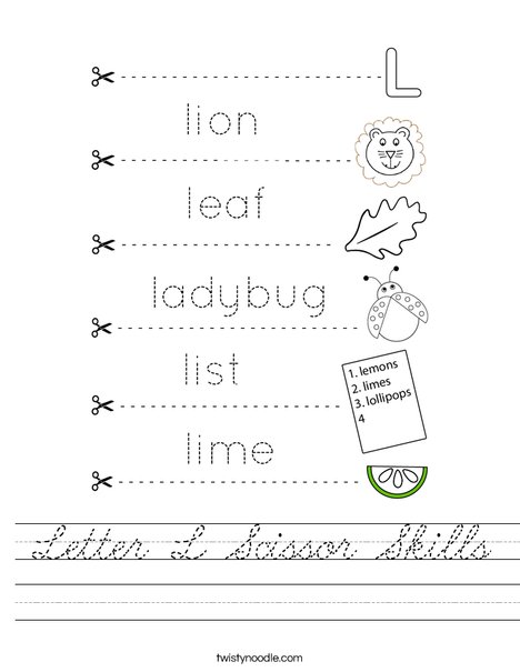 Letter L Scissor Skills Worksheet