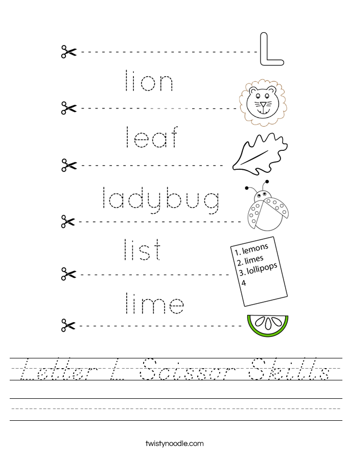 Letter L Scissor Skills Worksheet