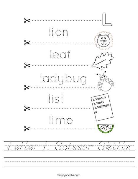 Letter L Scissor Skills Worksheet