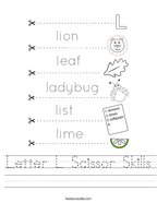 Letter L Scissor Skills Handwriting Sheet