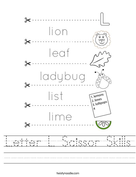 Letter L Scissor Skills Worksheet