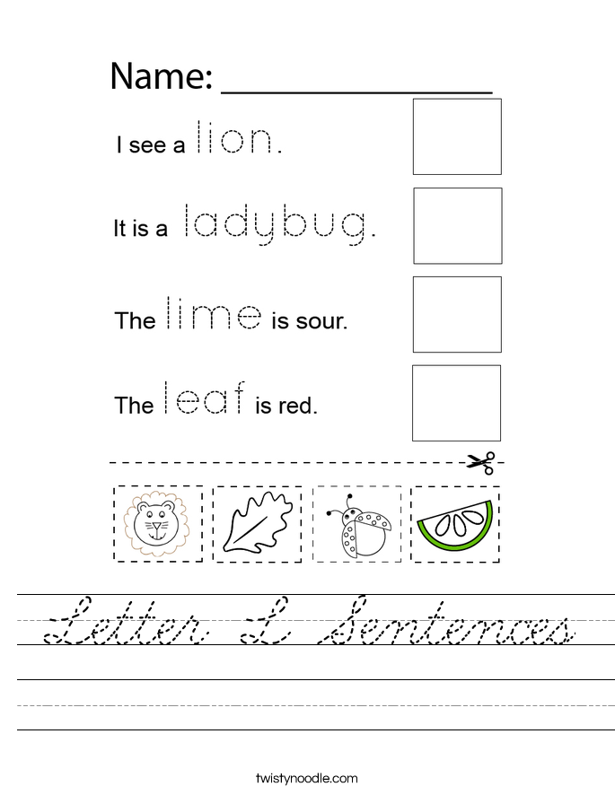 Letter L Sentences Worksheet