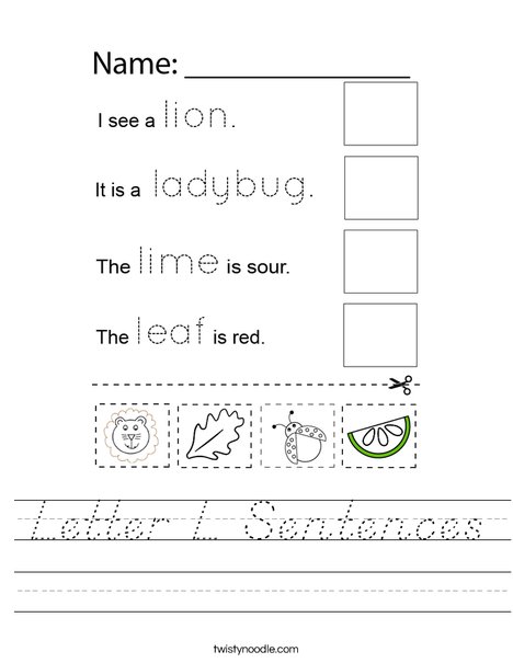 Letter L Sentences Worksheet