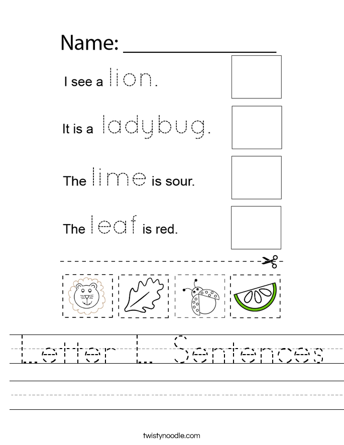 Letter L Sentences Worksheet