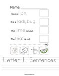 Letter L Sentences Worksheet