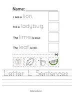 Letter L Sentences Handwriting Sheet