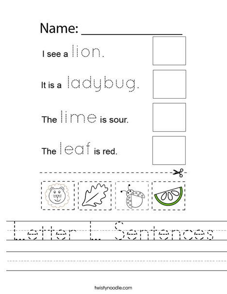 Letter L Sentences Worksheet