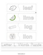 Letter L Words Puzzle Handwriting Sheet
