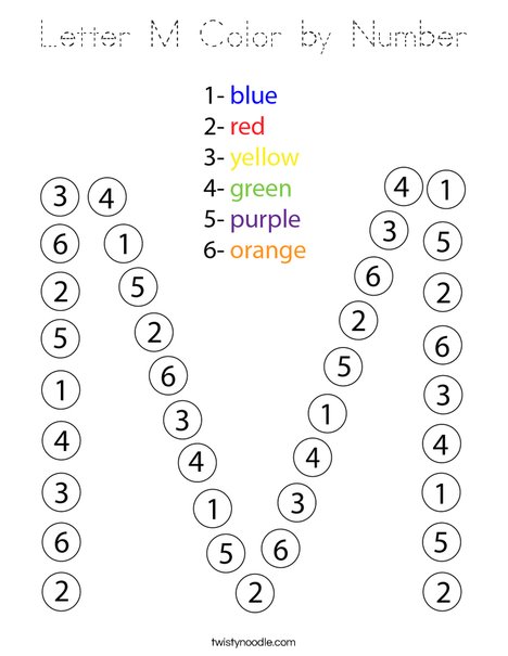 Letter M Color by Number Coloring Page
