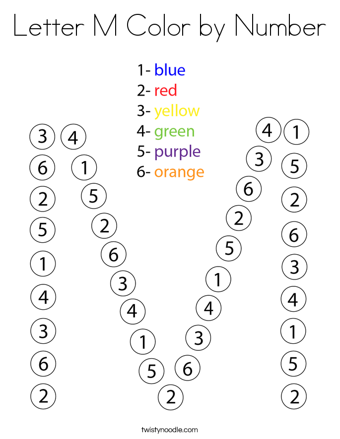 Letter M Color by Number Coloring Page