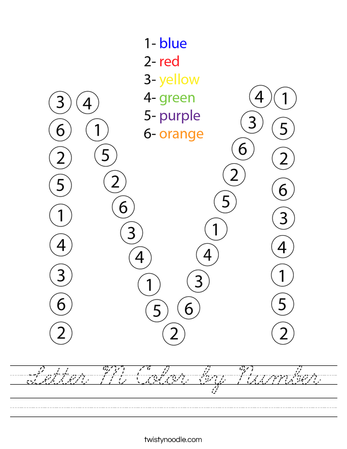 Letter M Color by Number Worksheet