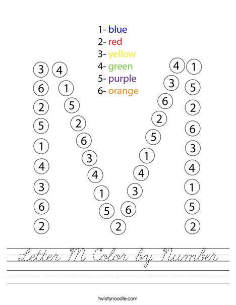 Letter M Color by Number Worksheet