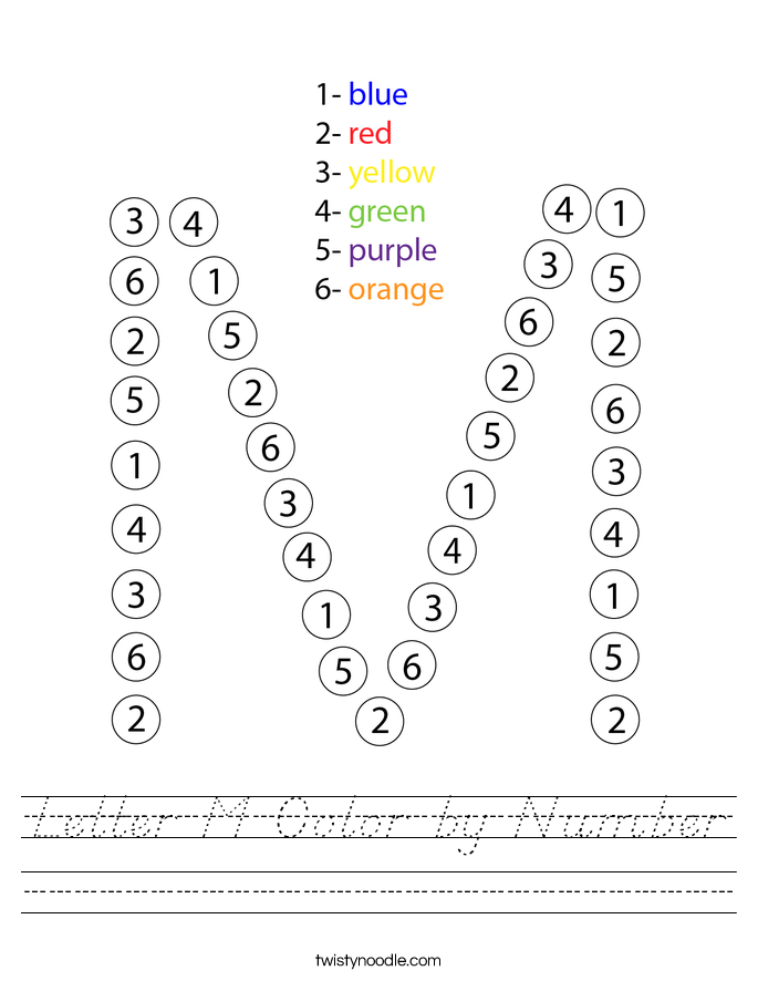 Letter M Color by Number Worksheet