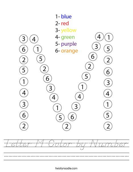 Letter M Color by Number Worksheet