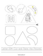Letter M- Cut and Paste the Pictures Handwriting Sheet