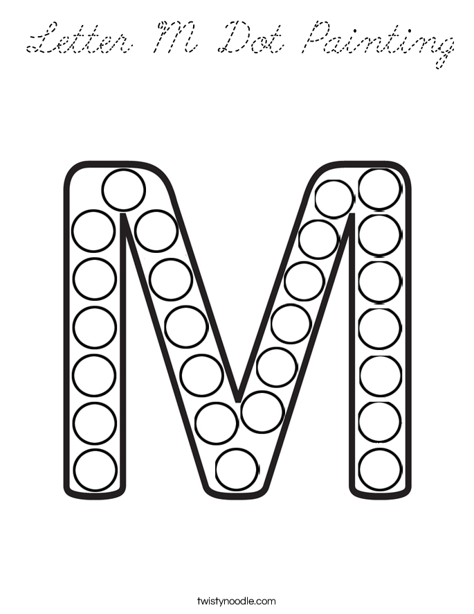 Letter M Dot Painting Coloring Page - Cursive - Twisty Noodle