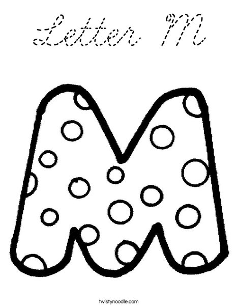 Letter M Coloring Page - Cursive - Twisty Noodle