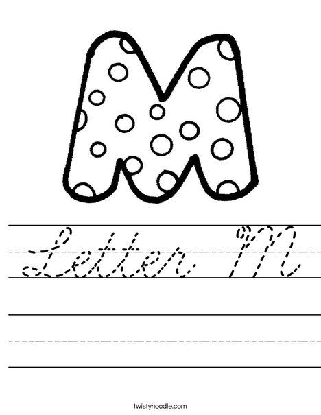 letter m worksheet cursive twisty noodle