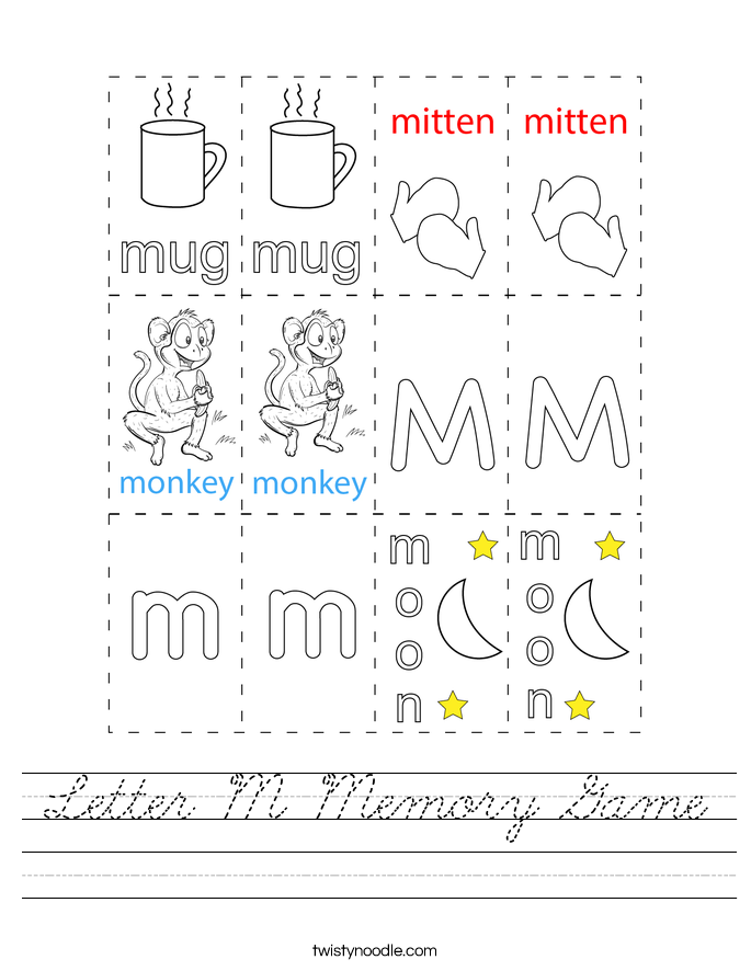 Letter M Memory Game Worksheet