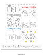 Letter M Memory Game Handwriting Sheet