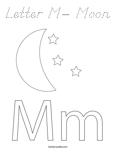 Letter M- Moon Coloring Page - D'Nealian - Twisty Noodle