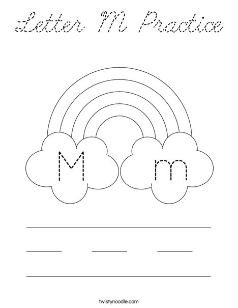 Letter M Practice Coloring Page - Cursive - Twisty Noodle
