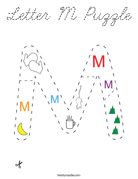Letter M Puzzle Coloring Page