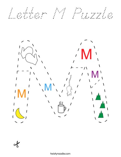Letter M Puzzle Coloring Page