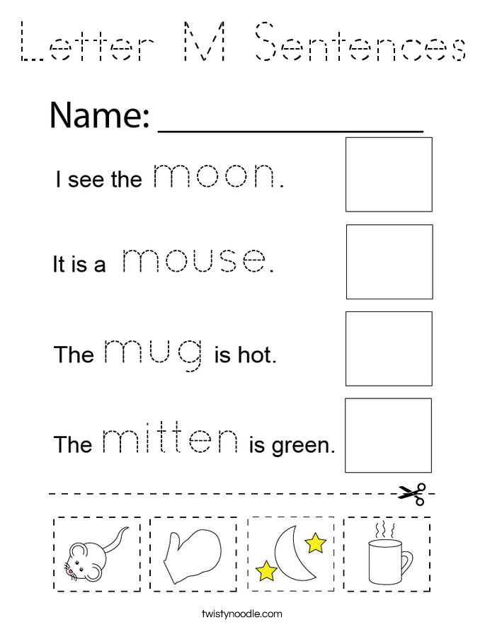 Letter M Sentences Coloring Page