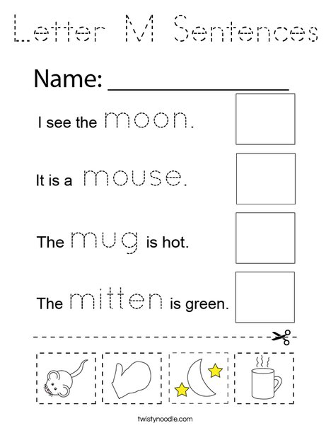 Letter M Sentences Coloring Page