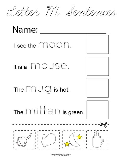 Letter M Sentences Coloring Page