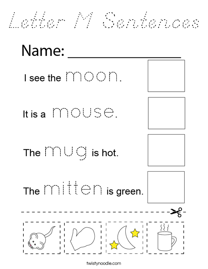 Letter M Sentences Coloring Page