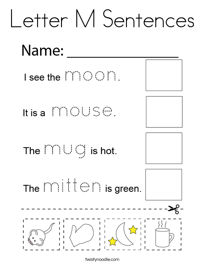 Letter M Sentences Coloring Page