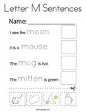 Letter M Sentences Coloring Page