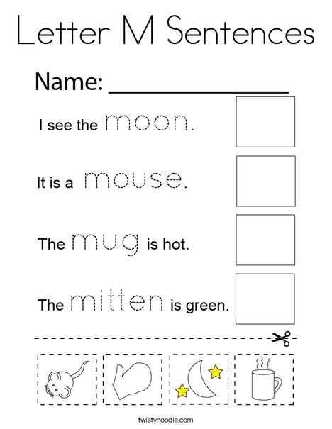 Letter M Sentences Coloring Page