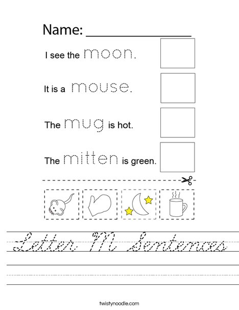 Letter M Sentences Worksheet
