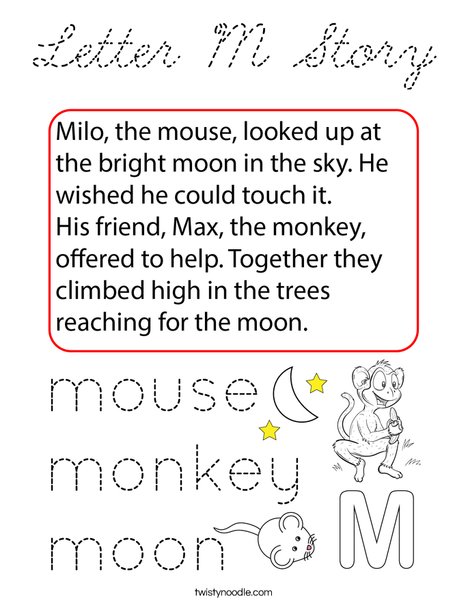 Letter M Story Coloring Page