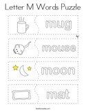 Letter M Words Puzzle Coloring Page