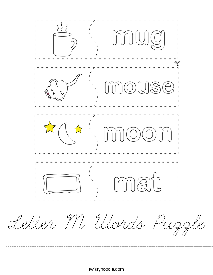 Letter M Words Puzzle Worksheet