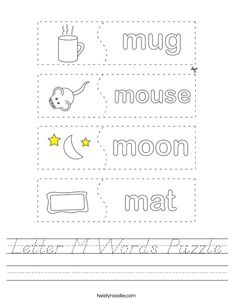 Letter M Words Puzzle Worksheet